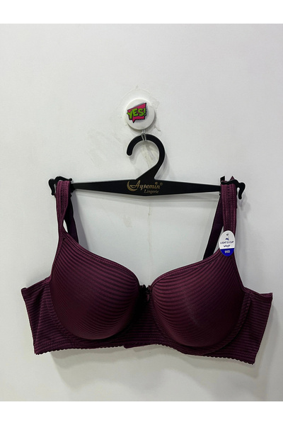 NERGIZ Women's Stripe Patterned D Cup Shaping / Sculpting Burgundy Bra