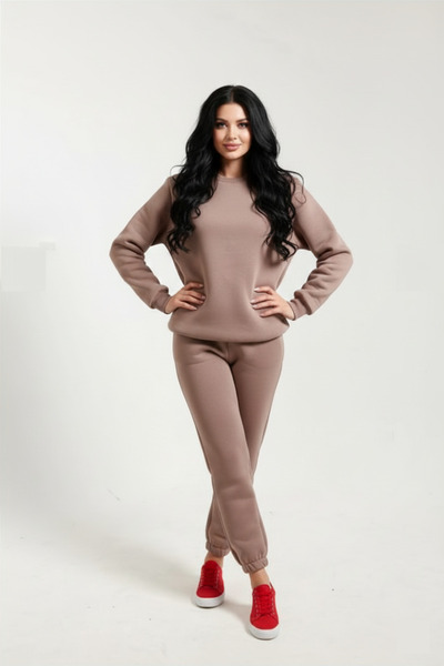 fh fashionhere Women's Soft Fleece Inside Crew Neck 3 Thread Sweatpants Set