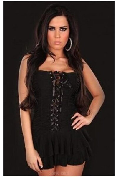 pink life فستان قصير من قماش ساندي مع تفاصيل حلقات سوداء على الأكتاف