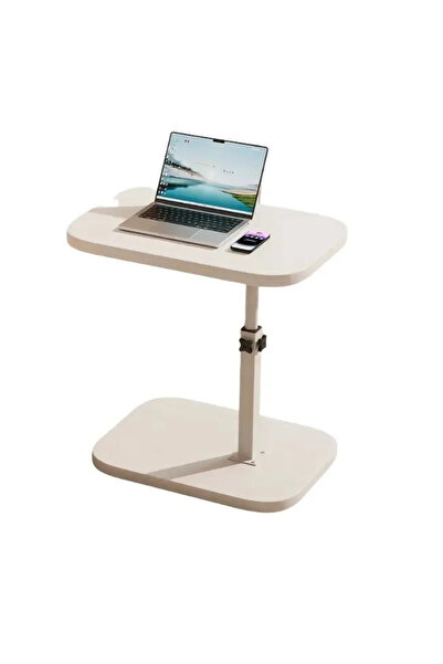 ABYZ Masă laterală tip C cu înălțime reglabilă, masă de cafea compactă din lemn, ideală pentru canapea, colț sau pat, albă