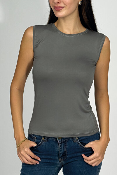 Lushen Sıfır Kol Kolsuz Bisiklet Yaka Likralı Penye Badi Body Atlet