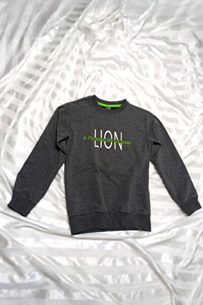 Zeyrek Erkek Uzun Kollu Lion Yazılı Yeşil Detaylı Çocuk Bluz