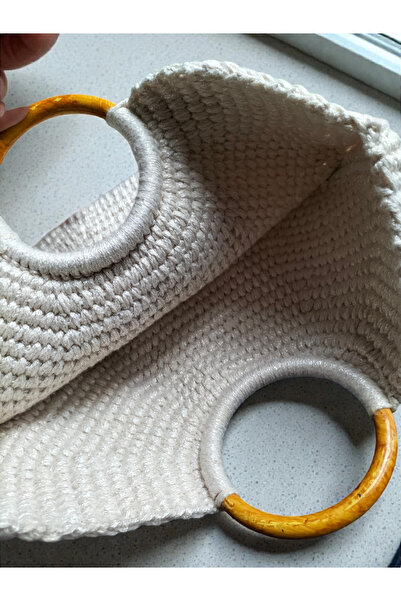 The Fabrics Studio Silvery Ecru Hand Knitted Handbag