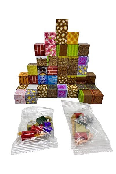 JPT Set cuburi magnetice Minecraft - 48 de blocuri + 2 figurine