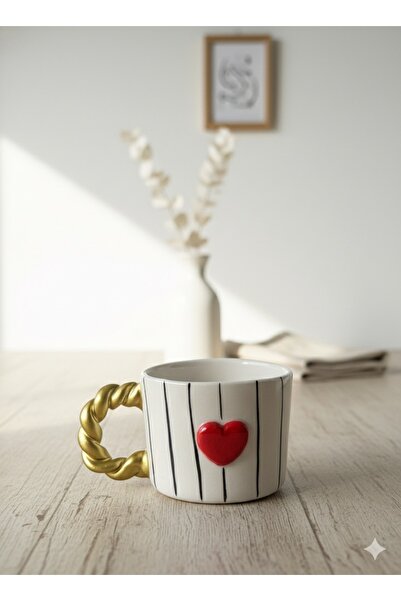 MeGgDecor Auger Handle Black Striped Heart Mug Cup