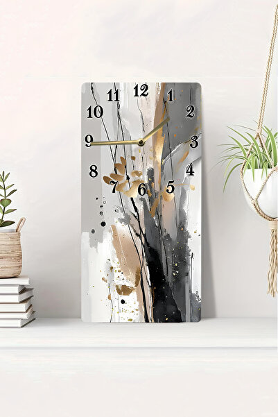 kutuTR 3D Looking Abstract Black White Gold Effect 2D Uv Printing Mdf Painting Clock 20X40 Cm-Dts096
