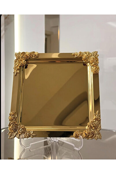 EVRA 6 Adet Etrafi Güllü Komple Gold Döküm Sunum Tepsisi