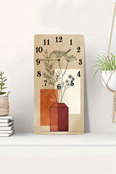 kutuTR 3D-Looking 2D Uv Printing Mdf Painting Clock – Minimal Vase and Flower Pattern – 20X40 cm Wall Clock-Dts107