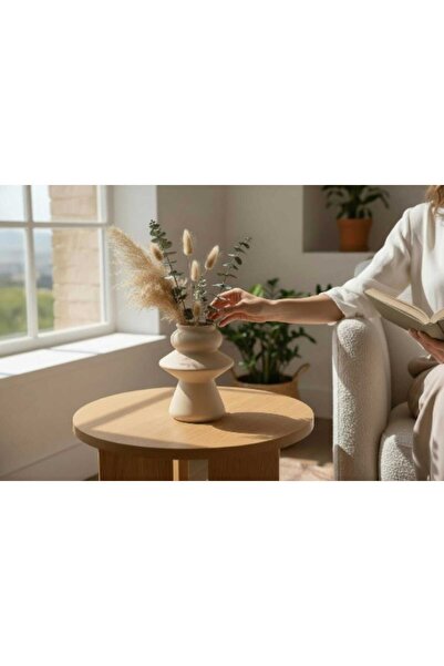 luss collection Taş Doku Dekoratif Vazo - Vizon Rengi 20 Cm