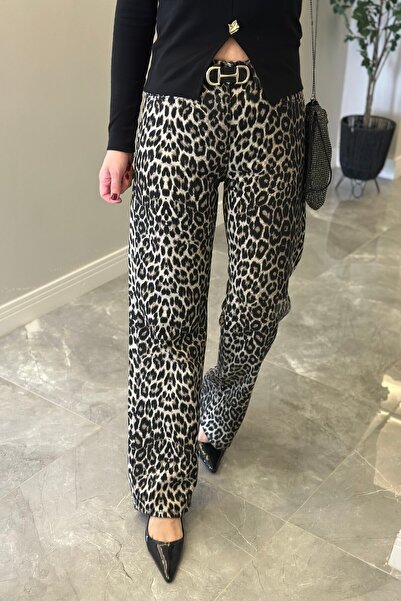 Suziş Leopard Pattern Straight Jeans Utc010