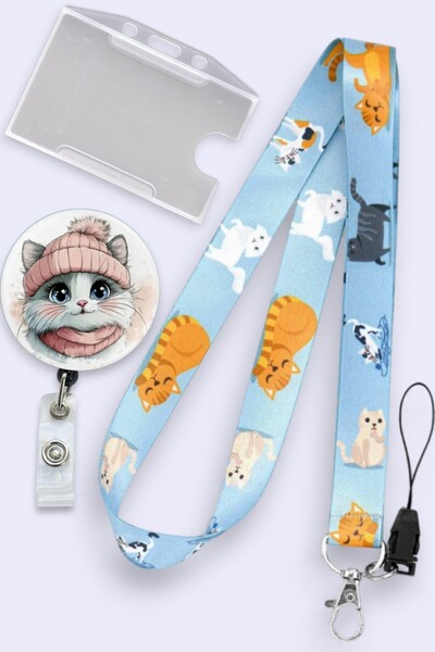 MİLLENEX Kışlık Kedicik Yaka Kartı Boyun Askı İpi 3 lü Set Boyun İpi Yoyo Yat...