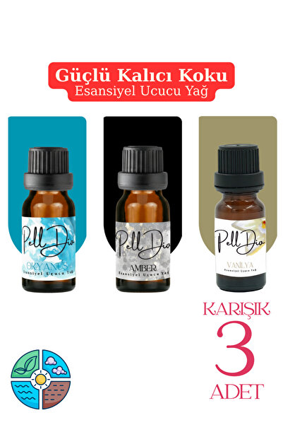Pelldio 3'lü Esansiyel Uçucu Koku Yağı Buhurdanlık Yağı Difüzör Esansı Hobi E...