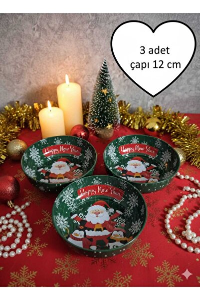 MOONSAND Yılbaşı Metal Çerezlik Kase | Dekoratif Kase | Büyük Boy Kase | 3 ADET | Çapı 12 cm