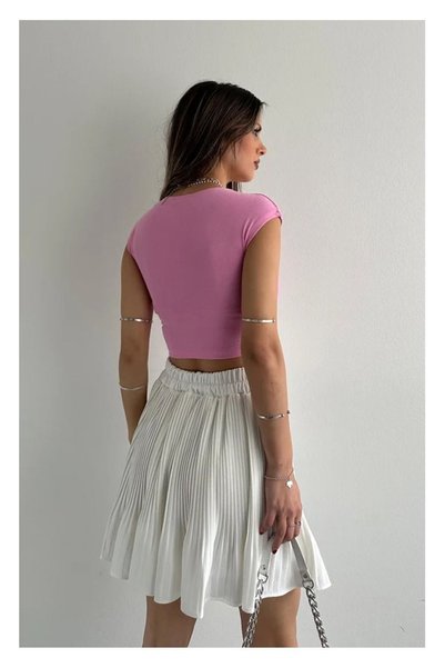 Dilvin 30528 Cotton and Modal Blend Crop Top-Pink