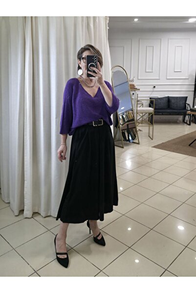 pudubutik V-Neck Italian Glitter Knit Sweater Purple