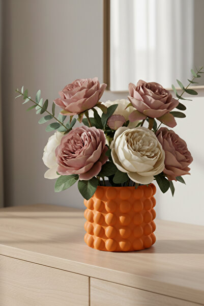 MEK Bubble Textured Decorative Plastic Vase Orange (10X11Cm)