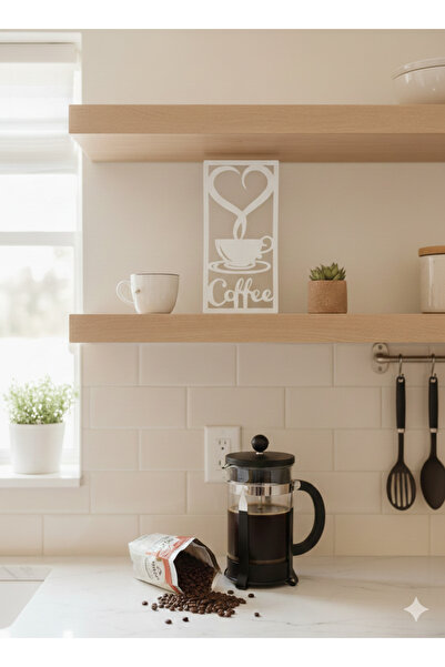 vetria Aşk Kahve Temalı Duvar Dekoru | Kalp Buharı ve Fincan Figürlü Siyah Mu...