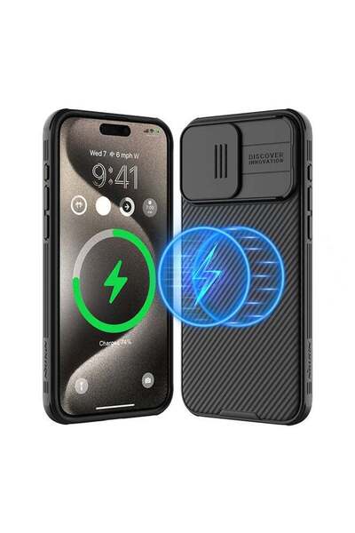 TheMohrim جراب نيلكين كام شيلد برو المغناطيسي لجهاز آيفون 15 برو - أسود