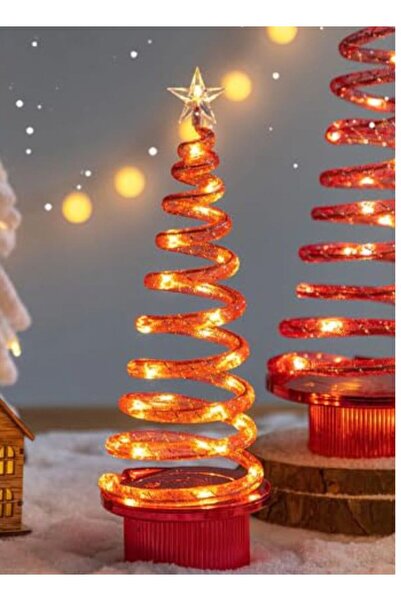 Mado Gallery Tabletop Spiral Christmas Tree 28cm Rotating LED Warm Light Indoor Outdoor Xmas Decor Parties-Red