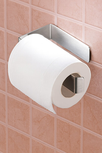 Alper Banyo Stainless Steel Toilet Paper Holder with Lamel, Both Adhesive and Mountable Wc Paper Stand