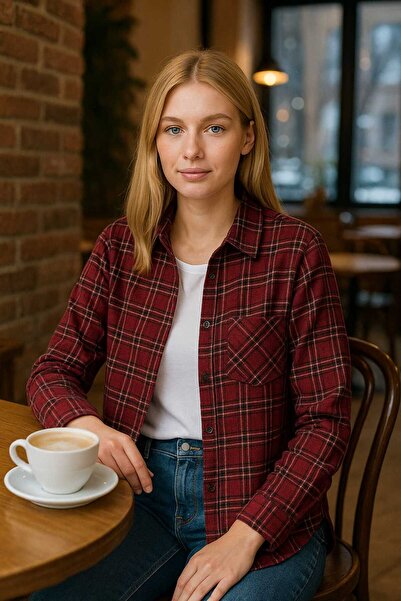 DMR STYLE Kadın Kırmızı Ekose Oduncu Gömleği