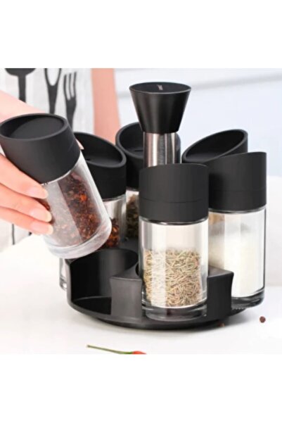 Sale4u Set de 6 recipiente pentru condimente cu suport rotativ