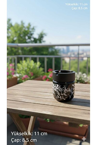 MOONSAND 1 Piece Marble Patterned Odorless Black Glass Patterned Ashtray Set ...