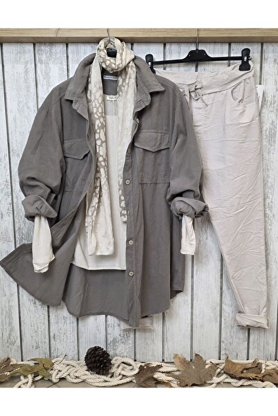 pudubutik Oversized Italian Velvet Tunic Shirt Mink