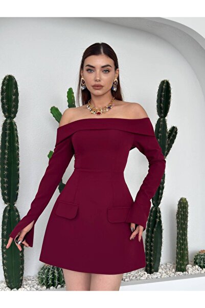 ETİKAFASHION Madonna Yaka A Kesim Mini Elbise