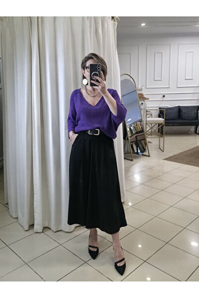 pudubutik Kemerli Süet Siyah Etek