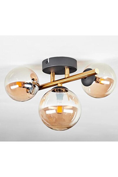Rsylight Retro Metal Bal Opal Glop Camlı 3 Lü Tavan Plofyoner Avize