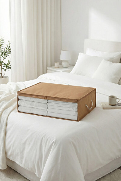 REKHOME Beige Underbed Pillow Quilt Sweater Storage Box with Window / 60X45X15