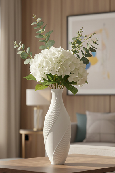 MEK Vază decorativă din plastic cu design spiralat elegant, albă (20x7,5cm)