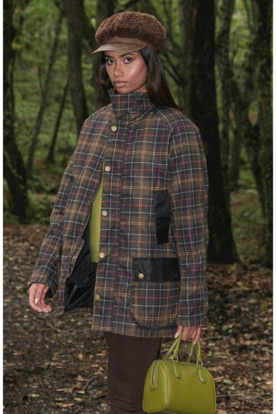 HOPE AND ME Haki Oversize Gabardin Ekose Desenli Astarlı Fermuarlı Parka