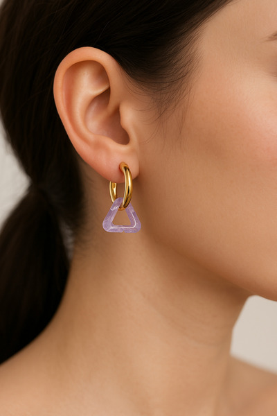 Bittox حلقة ذهبية اللون وأقراط عصرية متدلية على شكل مثلث ملون