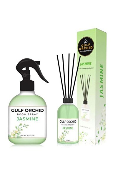 Gulf Orchid Air Freshener + Reed Diffuser for Home and Office, Jasmine Scent 500ml+110ml