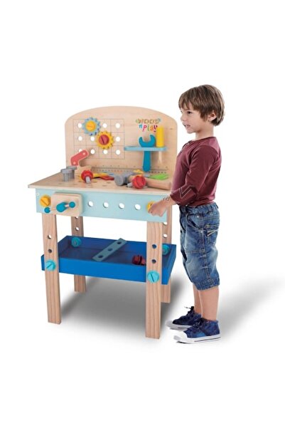 O.M.D Bancă de lucru din lemn, Wood n' Play, 50 de piese, multicoloră, dimensiuni 40x24.5x64.5 cm