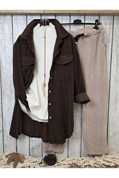 pudubutik Oversized Italian Velvet Tunic Shirt Cocoa Brown