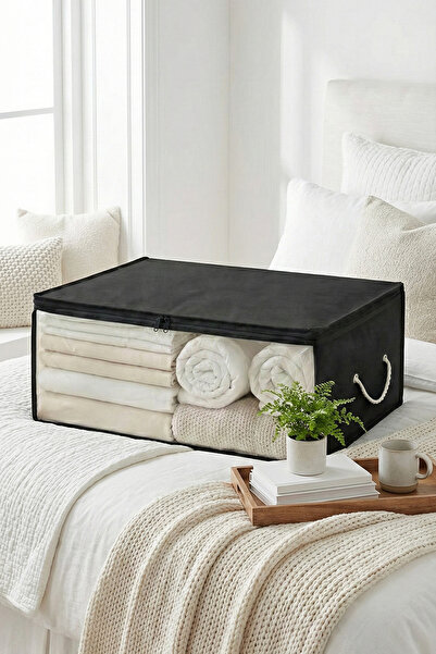 REKHOME Black Medium-Sized Windowed Under-Bed Sweater Blanket Storage Box / 52X28X21