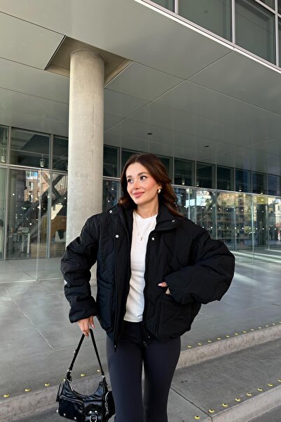 mylove معطف مبطن بياقة واقفة باللون الأسود