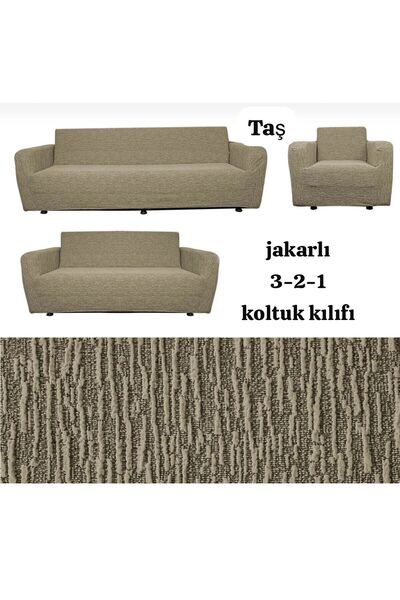 ARTUÇ Jakarlı (3-2-1 ) kaplama eteksız koltuk kenepe örtüsü (taş)