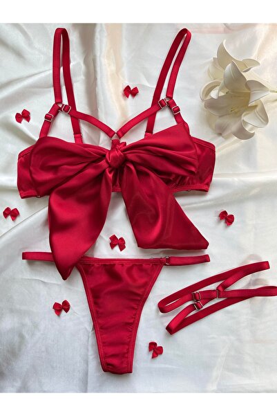 SİNTRA LINGERIE  Yılbaşı Özel Kırmızı Fiyonklu İç Çamaşır Takımı