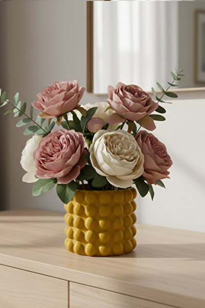 MEK Διακοσμητικό πλαστικό βάζο με υφή φούσκας κίτρινο (10x11cm)