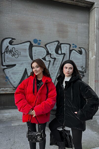 mylove Hooded Shiny Puffer Coat Red