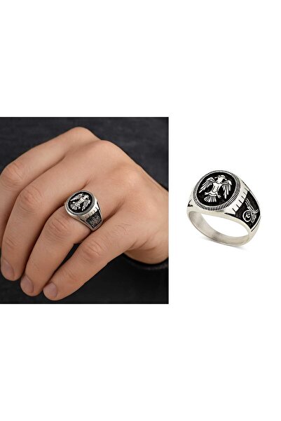 Hİdsilver KOATĞEYZKM Kenarları Osmanlı Devleti Armalı ve Osmanlı Tuğrası Motifli Erkek Yüzük Modeli