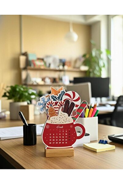 mibales Yeni Yıl Yılbaşı Temalı Ahşap Ayaklı Mini Masaüstü Takvim Ofis Dekorasyon