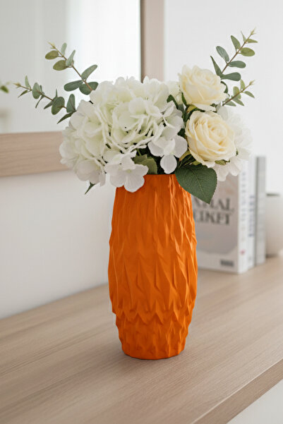 MEK Modern Design Carved Decorative Plastic Vase Orange (20X10Cm)