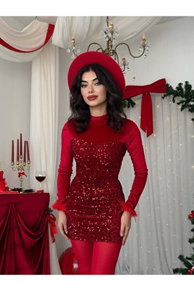 EtikaOnline Kadife Detay Payet Mini Elbise