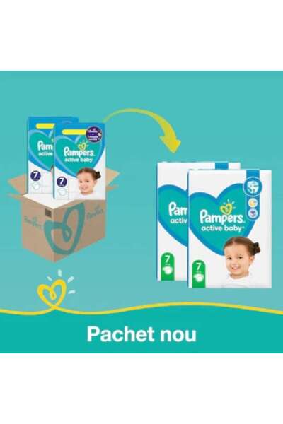 Pampers Set de 2 cutii de scutece Active Baby Mărimea 7, pentru 16+ kg, cantitate 44 buc/cutie, cu strat interior cu microperle