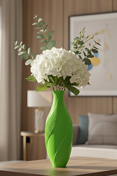 MEK Διακοσμητικό πλαστικό βάζο με κομψό σπειροειδές σχέδιο πράσινο (20x7,5 εκ.)